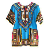 Maxbell 3xUnisex African Dashiki Shirt V Neck Short Sleeve Comfortable Summer Wear One Size  Light Blue