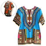 Maxbell 3xUnisex African Dashiki Shirt V Neck Short Sleeve Comfortable Summer Wear One Size  Light Blue