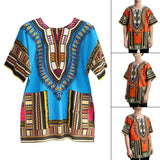 Maxbell 3xUnisex African Dashiki Shirt V Neck Short Sleeve Comfortable Summer Wear One Size  Light Blue