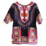 Maxbell 2xUnisex African Dashiki Shirt V Neck Short Sleeve Comfortable Summer Wear One Size  Black