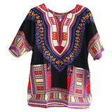 Maxbell 2xUnisex African Dashiki Shirt V Neck Short Sleeve Comfortable Summer Wear One Size  Black