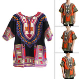 Maxbell 2xUnisex African Dashiki Shirt V Neck Short Sleeve Comfortable Summer Wear One Size  Black