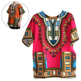 Maxbell 2xUnisex African Dashiki Shirt V Neck Short Sleeve Comfortable Summer Wear One Size  Rose Red