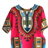 Maxbell 3xUnisex African Dashiki Shirt V Neck Short Sleeve Comfortable Summer Wear One Size  Rose Red