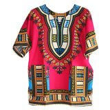 Maxbell 3xUnisex African Dashiki Shirt V Neck Short Sleeve Comfortable Summer Wear One Size  Rose Red