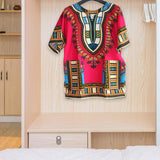 Maxbell 3xUnisex African Dashiki Shirt V Neck Short Sleeve Comfortable Summer Wear One Size  Rose Red