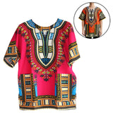 Maxbell 3xUnisex African Dashiki Shirt V Neck Short Sleeve Comfortable Summer Wear One Size  Rose Red