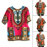 Maxbell 2xUnisex African Dashiki Shirt V Neck Short Sleeve Comfortable Summer Wear One Size  Rose Red