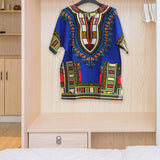 Maxbell 3xUnisex African Dashiki Shirt V Neck Short Sleeve Comfortable Summer Wear One Size  Blue