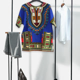 Maxbell 3xUnisex African Dashiki Shirt V Neck Short Sleeve Comfortable Summer Wear One Size  Blue