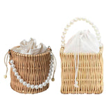 Maxbell 2xRattan Handbag for Women Bucket Bag Top Handle Purse for Summer Beach Round