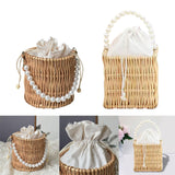Maxbell 3xRattan Handbag for Women Bucket Bag Top Handle Purse for Summer Beach Round