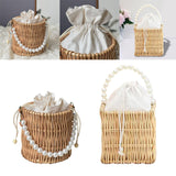 Maxbell 4xRattan Handbag for Women Bucket Bag Top Handle Purse for Summer Beach Round