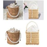 Maxbell 2xRattan Handbag for Women Bucket Bag Top Handle Purse for Summer Beach Round