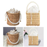 Maxbell 2xRattan Handbag for Women Bucket Bag Top Handle Purse for Summer Beach Round