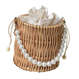 Maxbell 3xRattan Handbag for Women Bucket Bag Top Handle Purse for Summer Beach Round