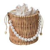 Maxbell 4xRattan Handbag for Women Bucket Bag Top Handle Purse for Summer Beach Round