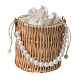 Maxbell 4xRattan Handbag for Women Bucket Bag Top Handle Purse for Summer Beach Round