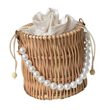 Maxbell 2xRattan Handbag for Women Bucket Bag Top Handle Purse for Summer Beach Round