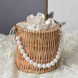 Maxbell 2xRattan Handbag for Women Bucket Bag Top Handle Purse for Summer Beach Round