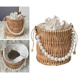 Maxbell 3xRattan Handbag for Women Bucket Bag Top Handle Purse for Summer Beach Round