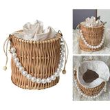 Maxbell 4xRattan Handbag for Women Bucket Bag Top Handle Purse for Summer Beach Round
