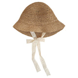 Maxbell Fashion Baby Hat Lace Chain Strap Summer Floppy Baby Girl Caps Khaki 48cm