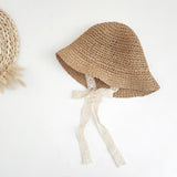 Maxbell Fashion Baby Hat Lace Chain Strap Summer Floppy Baby Girl Caps Khaki 48cm