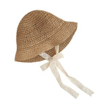 Maxbell Fashion Baby Hat Lace Chain Strap Summer Floppy Baby Girl Caps Khaki 52cm