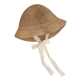 Maxbell Fashion Baby Hat Lace Chain Strap Summer Floppy Baby Girl Caps Khaki 58cm
