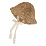 Maxbell Fashion Baby Hat Lace Chain Strap Summer Floppy Baby Girl Caps Khaki 58cm