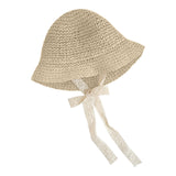 Maxbell Fashion Baby Hat Lace Chain Strap Summer Floppy Baby Girl Caps Beige 48cm