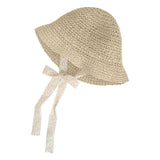 Maxbell Fashion Baby Hat Lace Chain Strap Summer Floppy Baby Girl Caps Beige 52cm