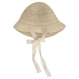 Maxbell Fashion Baby Hat Lace Chain Strap Summer Floppy Baby Girl Caps Beige 52cm