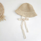 Maxbell Fashion Baby Hat Lace Chain Strap Summer Floppy Baby Girl Caps Beige 52cm