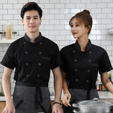 Maxbell 2xUnisex Chef Coat Jacket Catering Kitchen Short Sleeve Chef Wear L Black