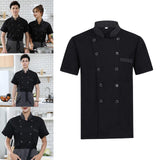 Maxbell 2xUnisex Chef Coat Jacket Catering Kitchen Short Sleeve Chef Wear L Black