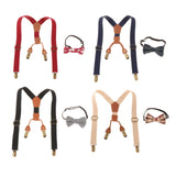 Maxbell Toddler Kids Suspenders and Bow Tie Set 4 Clips Y Back Elastic Brace Black