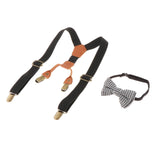 Maxbell Toddler Kids Suspenders and Bow Tie Set 4 Clips Y Back Elastic Brace Black