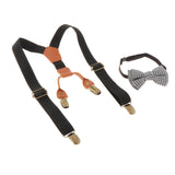 Maxbell Toddler Kids Suspenders and Bow Tie Set 4 Clips Y Back Elastic Brace Black