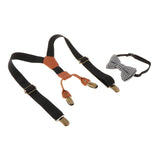 Maxbell Toddler Kids Suspenders and Bow Tie Set 4 Clips Y Back Elastic Brace Black
