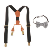 Maxbell Toddler Kids Suspenders and Bow Tie Set 4 Clips Y Back Elastic Brace Black