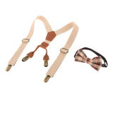 Maxbell Toddler Kids Suspenders and Bow Tie Set 4 Clips Y Back Elastic Brace Beige