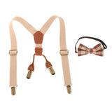 Maxbell Toddler Kids Suspenders and Bow Tie Set 4 Clips Y Back Elastic Brace Beige