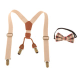 Maxbell Toddler Kids Suspenders and Bow Tie Set 4 Clips Y Back Elastic Brace Beige