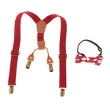 Maxbell Toddler Kids Suspenders and Bow Tie Set 4 Clips Y Back Elastic Brace Red
