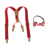 Maxbell Toddler Kids Suspenders and Bow Tie Set 4 Clips Y Back Elastic Brace Red