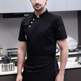Maxbell 2xChef Jacket Short Sleeve Cooking Clothes Simple Chef Coat for Restaurant Black XXL