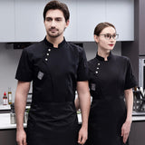 Maxbell 2xChef Jacket Short Sleeve Cooking Clothes Simple Chef Coat for Restaurant Black XXL
