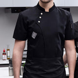 Maxbell 2xChef Jacket Short Sleeve Cooking Clothes Simple Chef Coat for Restaurant Black XXL